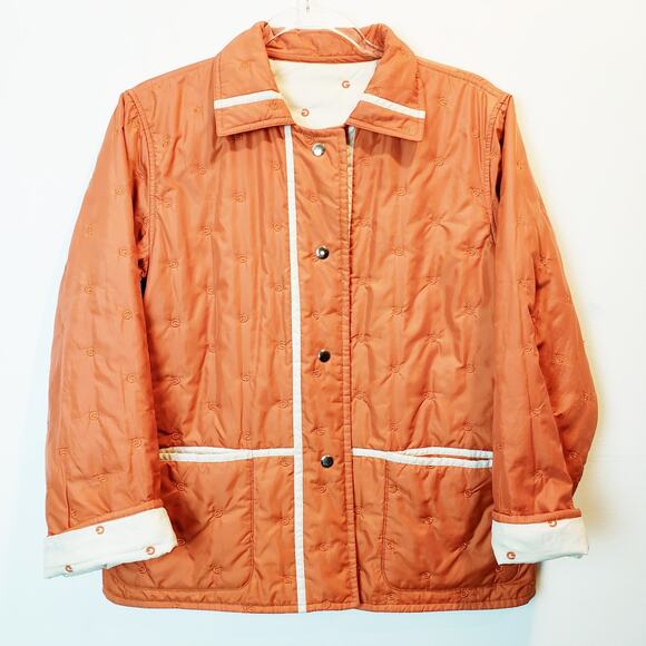 Vintage Givy Embroidered Reversible Quilted Jacket Burnt Orange and Ivory Size M - Picture 11 of 11
